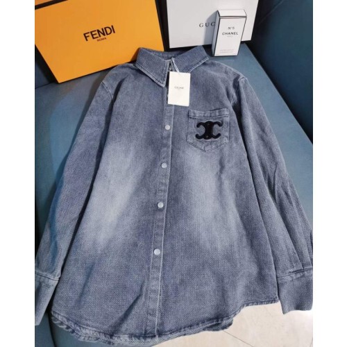  셀린* 블랙자수 워싱데님 셔츠